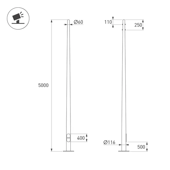 Фото #2 товара Опора фланцевая OXOR-OK-D60-L5000 (BK) (Arlight, Сталь)