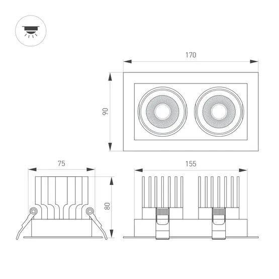 Фото #3 товара Светильник MS-VORTEX-BUILT-S170x90-2x12W Day4000 (WH-WH, 20 deg, 230V) (Arlight, IP20 Металл, 5 лет)