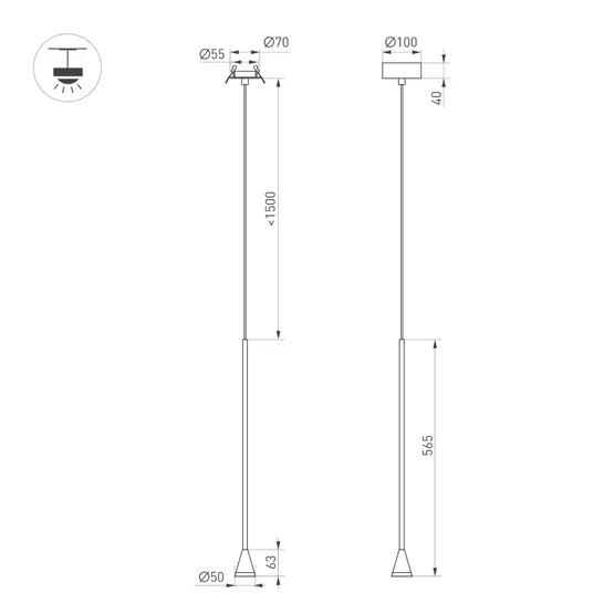 Фото #3 товара Светильник SP-RINAR-HANG-L565-5W Warm3000 (BK, 36 deg, 230V)  (Arlight, IP20 Металл, 5 лет)