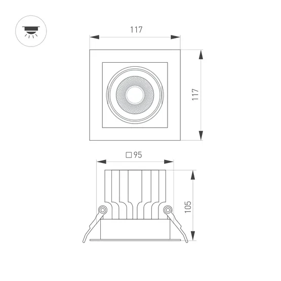 Фото #3 товара Светильник MS-VORTEX-BUILT-S117x117-20W Warm3000 (WH-WH, 20 deg, 230V) (Arlight, IP20 Металл, 5 лет)