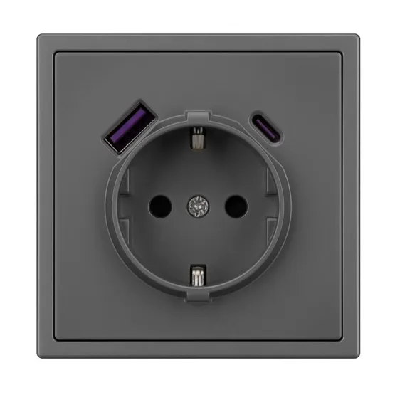 Фото #2 товара Механизм розетки с USB зарядкой SCT-NOBE-MUAC-SFPL-GR (230V, 16A) (Arlight, Серый базальт)