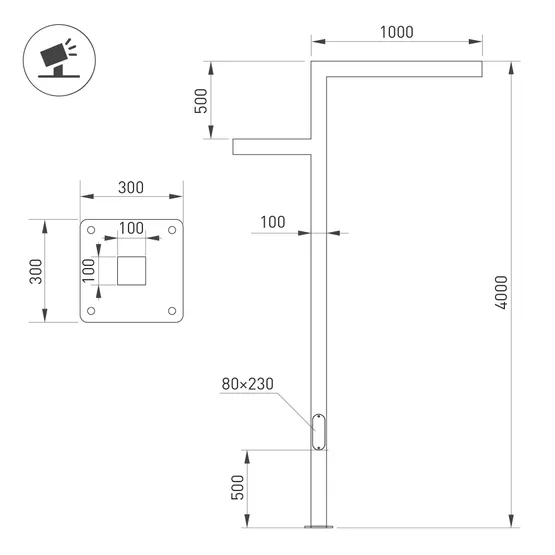 Фото #2 товара Опора OXOR-STER-Z-1600x100x100-L4000-70W Warm3000 (BK, 230V) IP65 (Arlight, -)